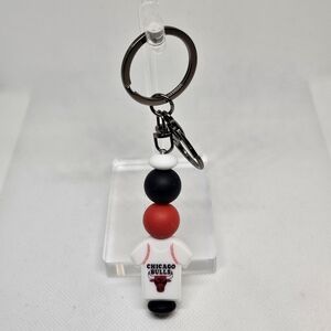 NWT Chicago Bulls Jersey Handmade Beaded Keychain Gunmetal